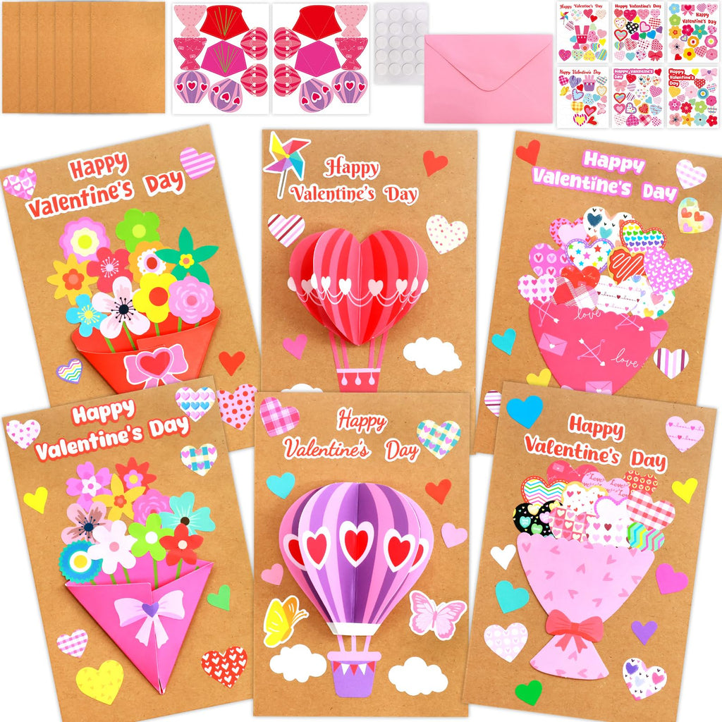 ceiba tree Valentine's Day Crafts for Kids Cards Making Kits DIY 3D Hot Air Balloon Bouquet Greeting Card with Cutouts Sticker and Envelopes Bulk for Classroom Activities Party Favors