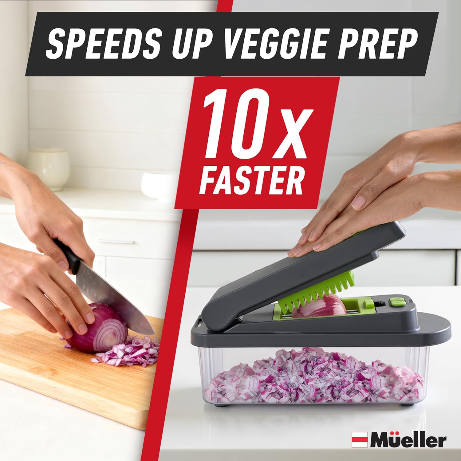 Mueller Pro-Series 10-in-1 Vegetable Chopper - 8 Blades for Easy Dicing, Slicing & Mincing | Gray/Green