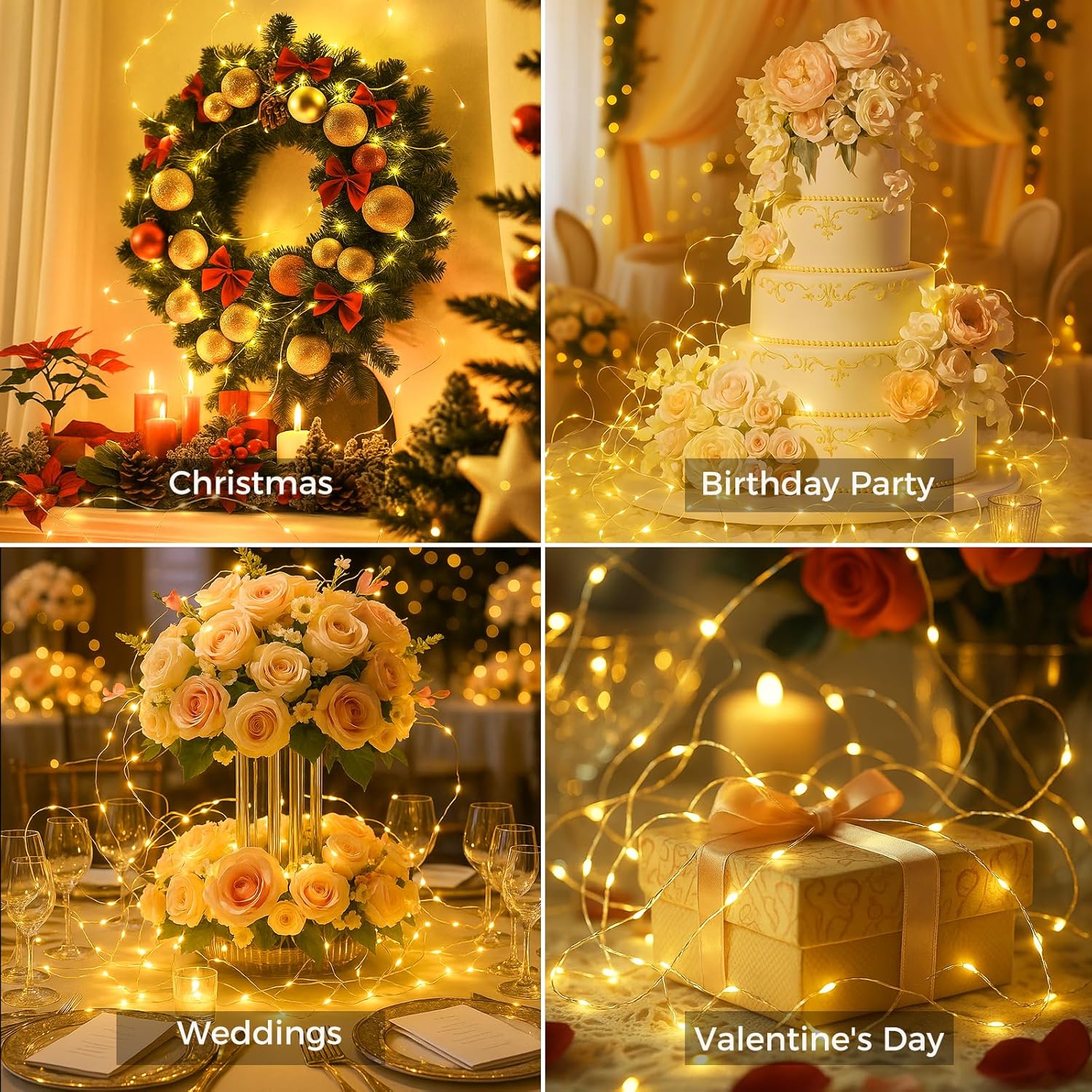 Skiennix 24 Pack Battery Operated Fairy Lights - 7ft Mini String Lights with Timer & 3 Modes | Warm White Twinkle Lights for Valentine's Day & Weddings