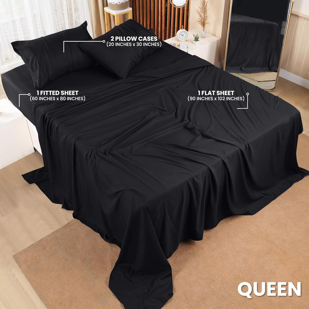 Utopia Bedding Queen Bed Sheets Set - Soft Brushed Microfiber | Fade & Shrinkage Resistant - Black