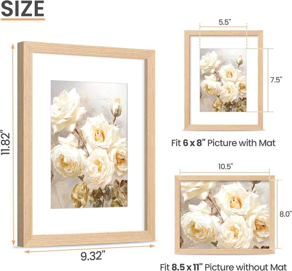 Upsimples 8.5x11 Picture Frame - Natural Solid Wood Design for Wall or Tabletop Display, 1 Pack