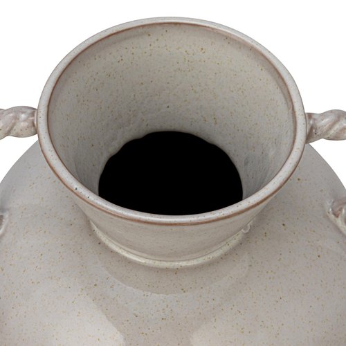 9.25 Inches Stoneware Vase with Twisted Handles and Reactive Glaze, Cream Color