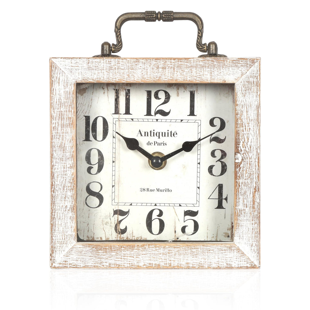 BITALYE Retro Desk Clock, White Vintage Wooden Table Clock,