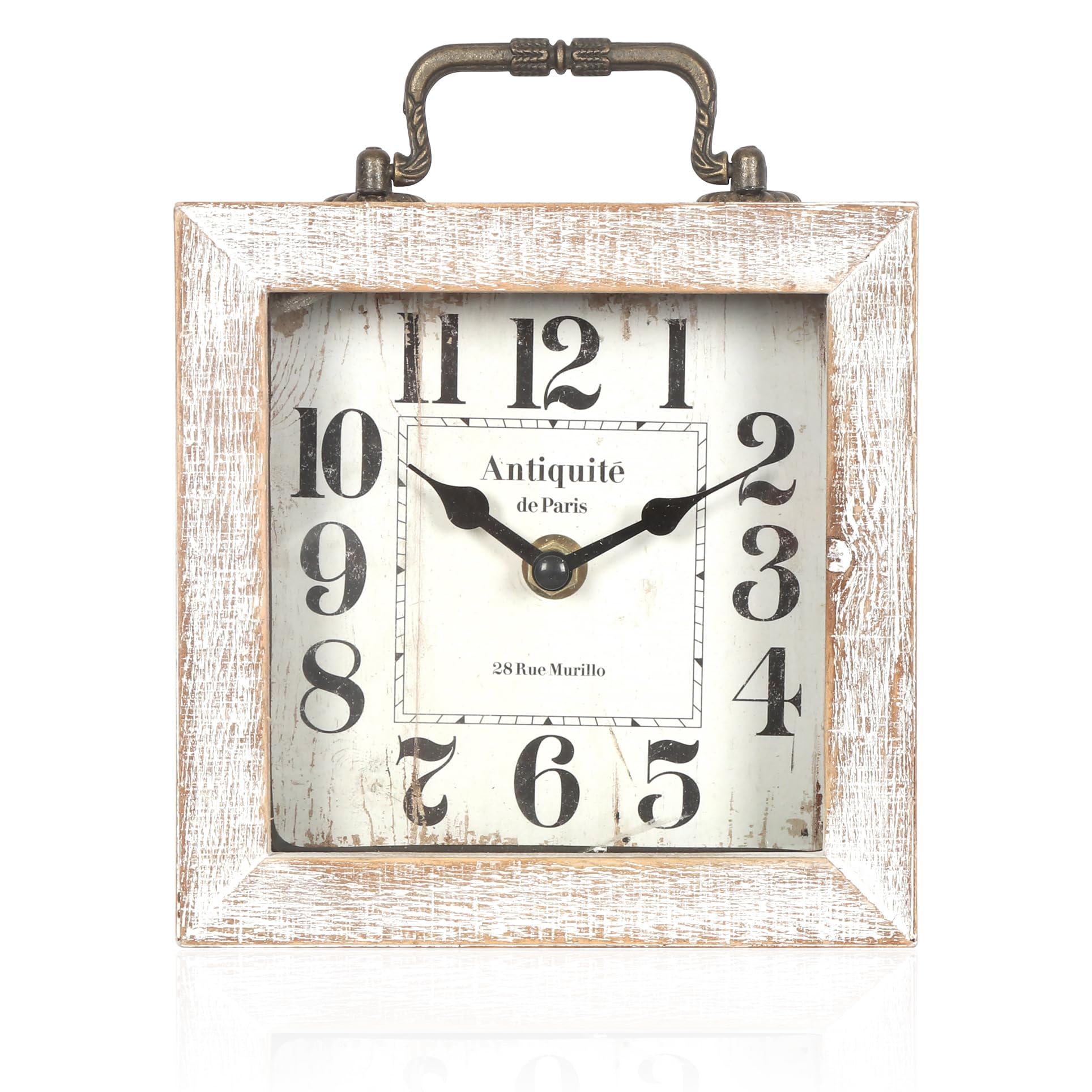 BITALYE Retro Desk Clock, White Vintage Wooden Table Clock,