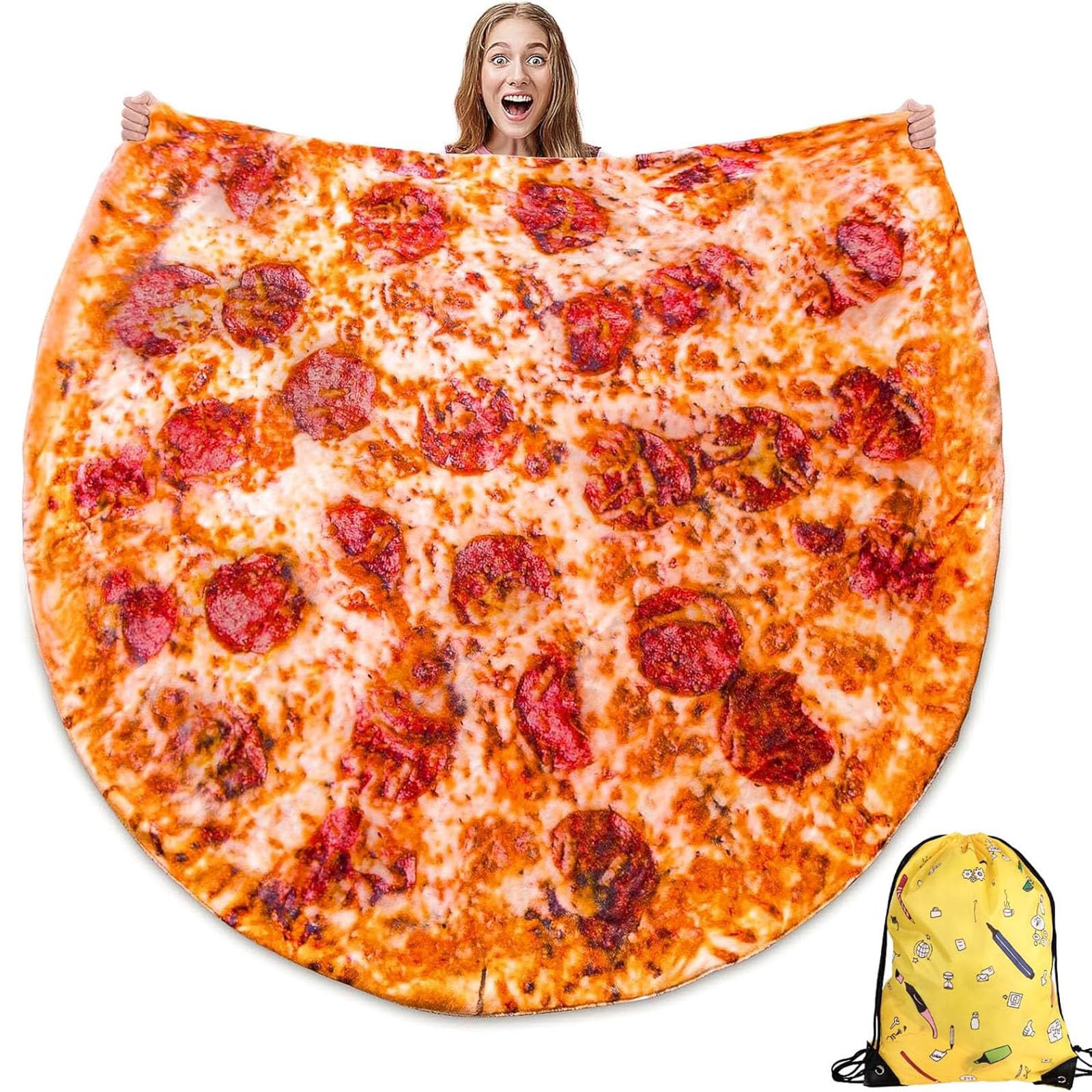 FREESOOTH Pizza Throw Blanket for Adult Kids, Novelty Round Warm Soft Tortilla Blanket for Couch Bed Funny Present, 60 Inches