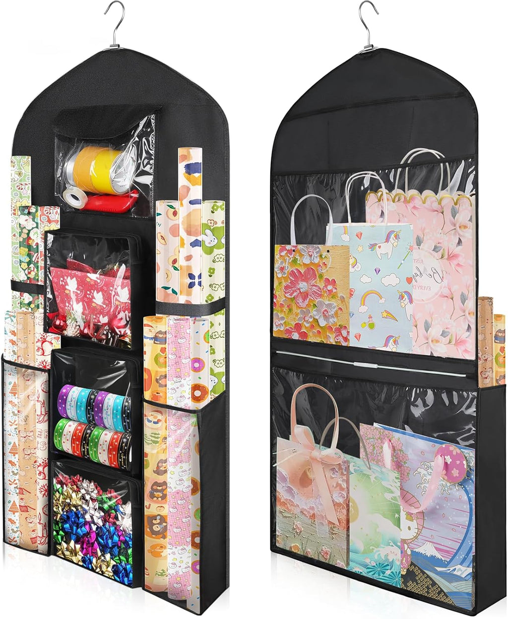 Woodoulogy Gift Wrapping Paper Storage - Extra Large 48x24 Black Double-Sided Organizer Bag