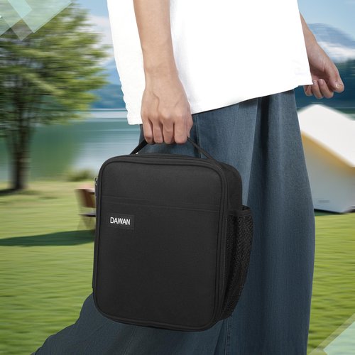 DAWAN freezable Insulated lunch bag,Built in detachable ice pack, Black, Insulated Cooler Tote with Handle for men or women, Keeps food cold or hot 8 to 10 hours, Meal Prep for Work Picnic golf