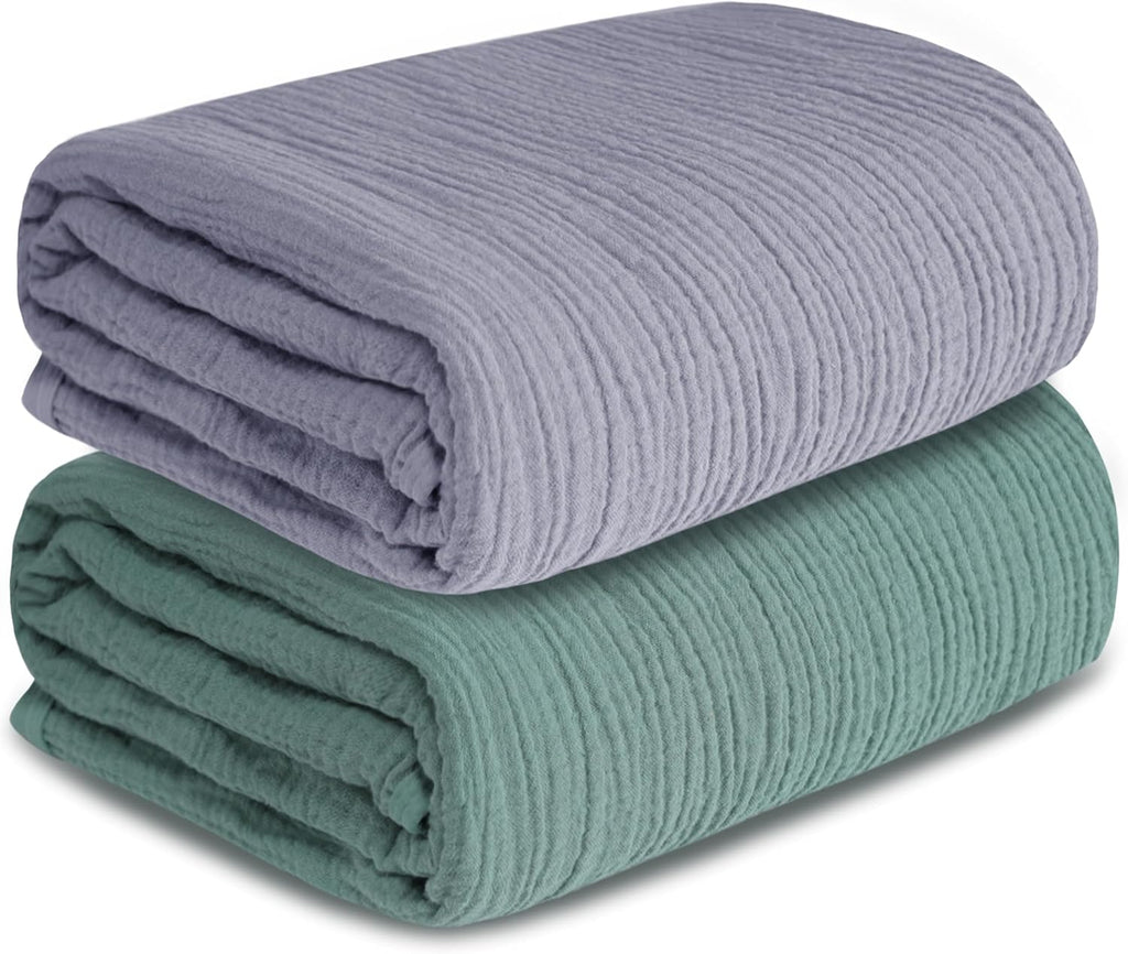 Skiennix Muslin Swaddle Blankets - Breathable Soft Receiving Blankets, 41 x 41 Inches, Gray & Green (2 Pack)