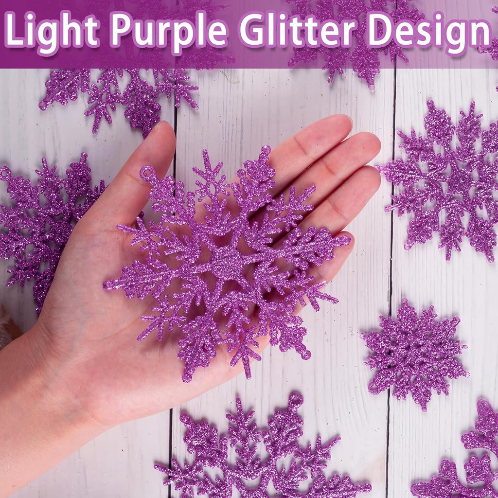 Skiennix 36pcs Christmas Light Purple Snowflake Ornaments - Plastic Hanging Decor for Winter Wonderland