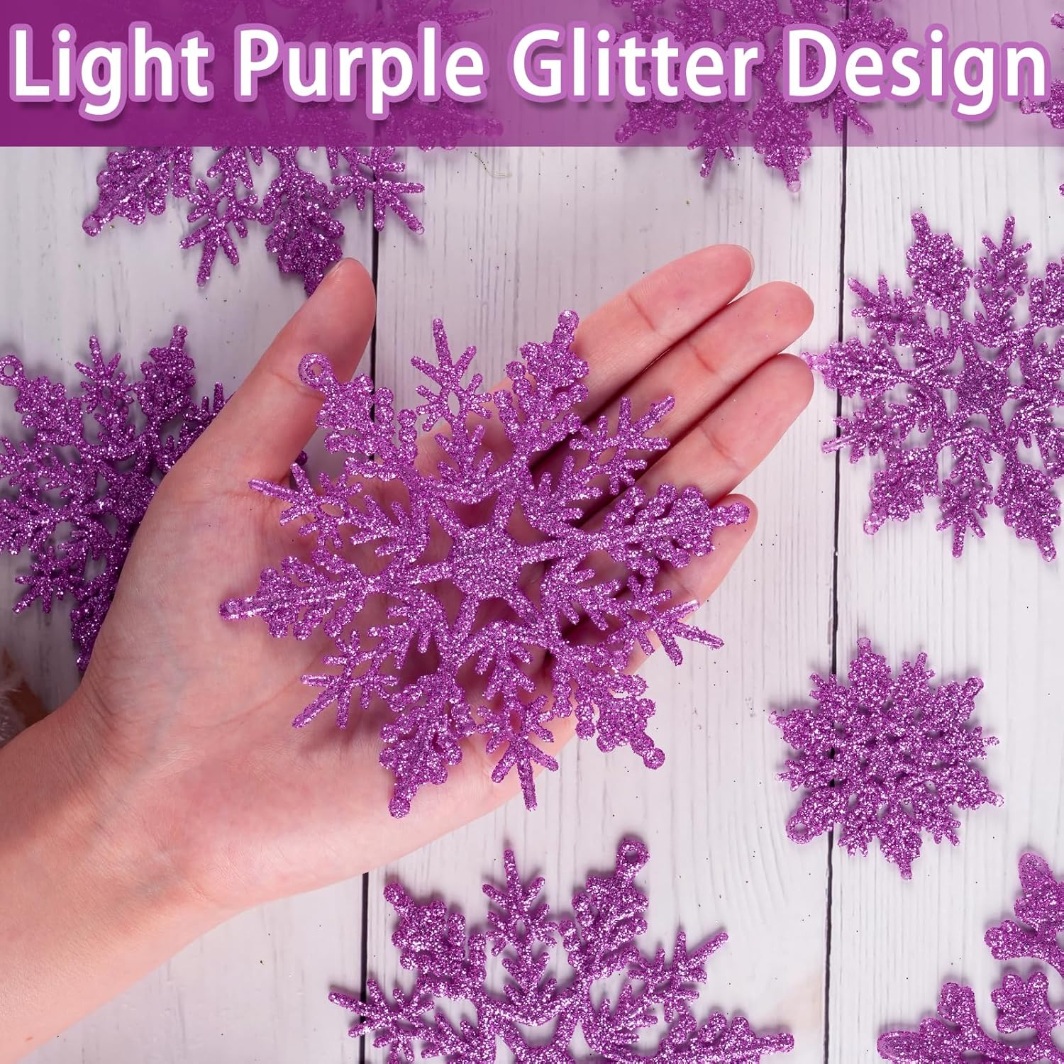 Skiennix 36pcs Christmas Light Purple Snowflake Ornaments - Plastic Hanging Decor for Winter Wonderland