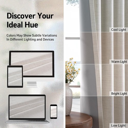 100% Blackout Shield Linen Blackout Curtains - Thermal Insulated Drapes for Bedroom & Living Room | Beige, 40" W x 45" L, 2 Panels