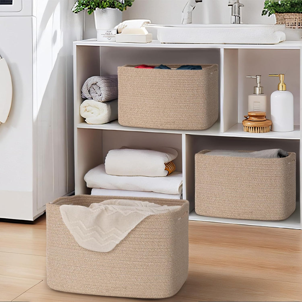 Storage Baskets - Woven Brown Organizing Bins | 3-Pack 15" x 10" x 9" for Toys & Home