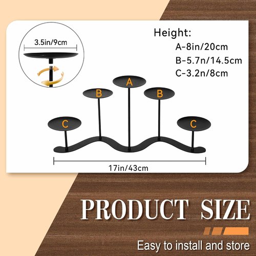 Black Iron Candelabra Candle Holder - Elegant 5 Arm Metal Centerpiece for Pillar Candles