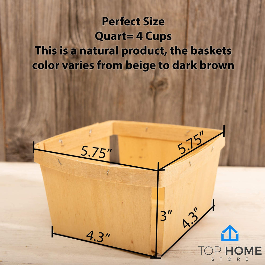 Top Home Store One Quart Wooden Gift Baskets (25 Pack); for Picking Fruit or Arts, Crafts and Decor; 5.75” Square Vented Wood Boxes