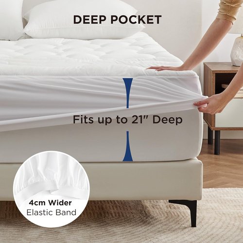 Bedsure Waterproof Mattress Protector - Quilted Fitted Pad for Queen Size Beds | Noiseless, Machine Washable, White, 60x80 Inches