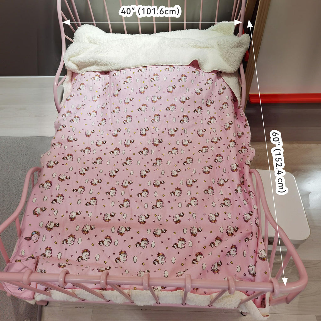Kids Sherpa Throw Blanket – Soft Cotton & Warm Sherpa Toddler Blanket, Pink Unicorn & Clouds Pattern, Plush Winter Bed Throw, 40 x 60 inches
