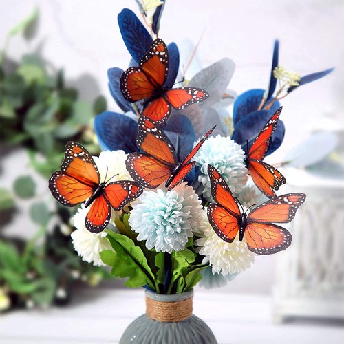 3D Monarch Butterfly Stickers Home Decor Fake Orange Butterflies Wall Decor for Flower Arrangement Removable Mural Wall Stickers Art Decal for Home Decorations Kids Room Bedroom Nursery Decor