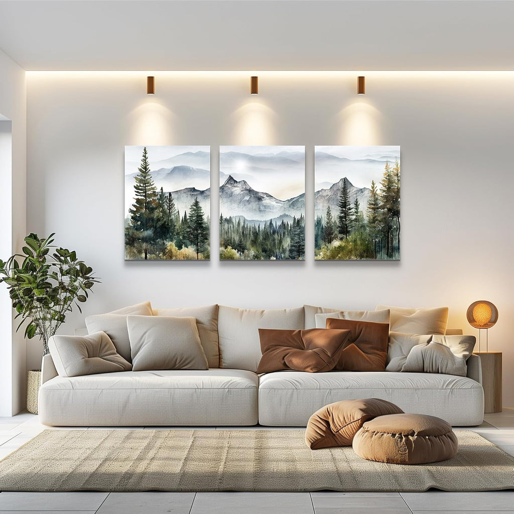 MHARTK66 Wall Art - Modern Abstract Mountain Forest Landscapes - 3 Piece Framed Canvas Prints for Living Room & Office Decor