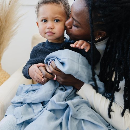 Featherhead™ 100% Cotton Muslin Swaddle Blankets - Soft & Breathable Newborn Essentials | Large 47”x47” (4 Pack - Blue Solids)
