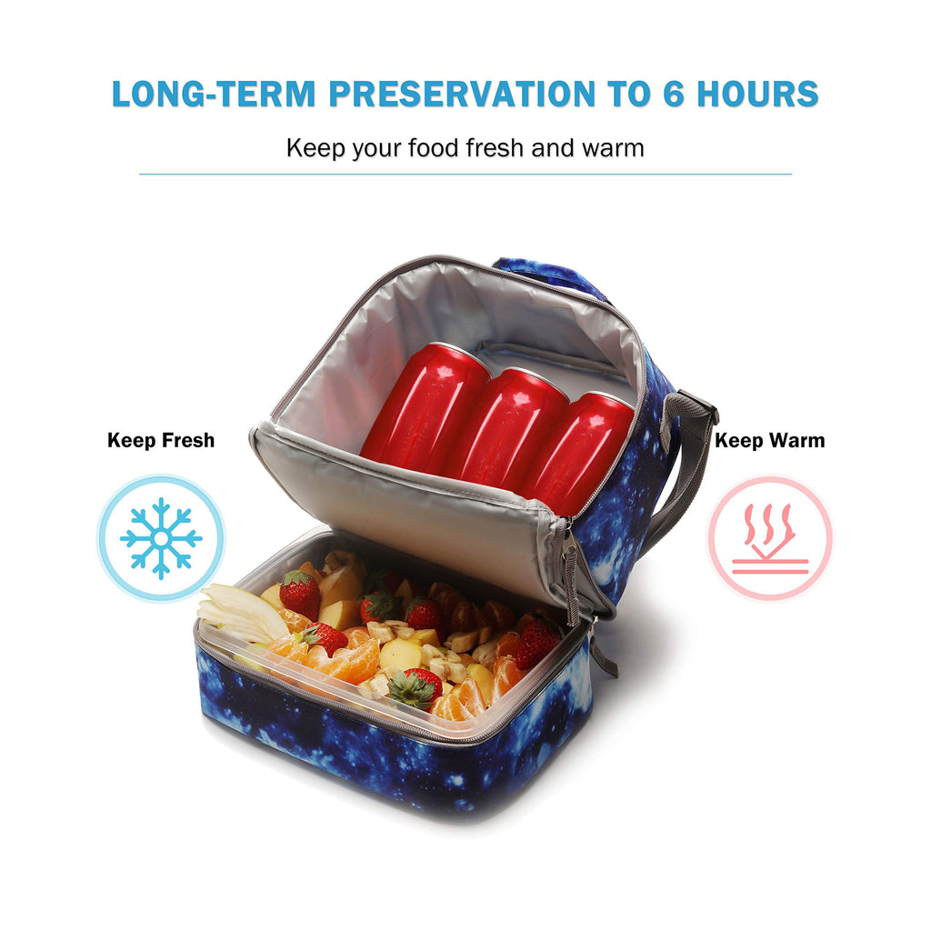 Tilami Lunch Bags Insulated Adjustable Strap Zipper, Two Compartments Cooler Bags, Bento Bags for Kids Toddlers (Blue)