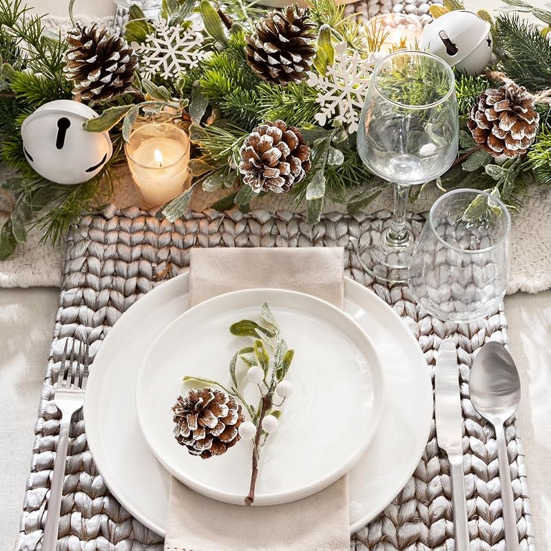 Winlyn White Frosted Pinecone Christmas Ornaments Set of 30 with Gold Hanging Strings - Snowy Natural Pine Cones for Tree, Wreath, Garland (Variation: White)