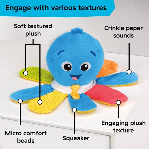 Baby Einstein Take Along Opus Octopus Soother - Portable Musical Toy with Stroller Clip & 20 Melodies for Newborns