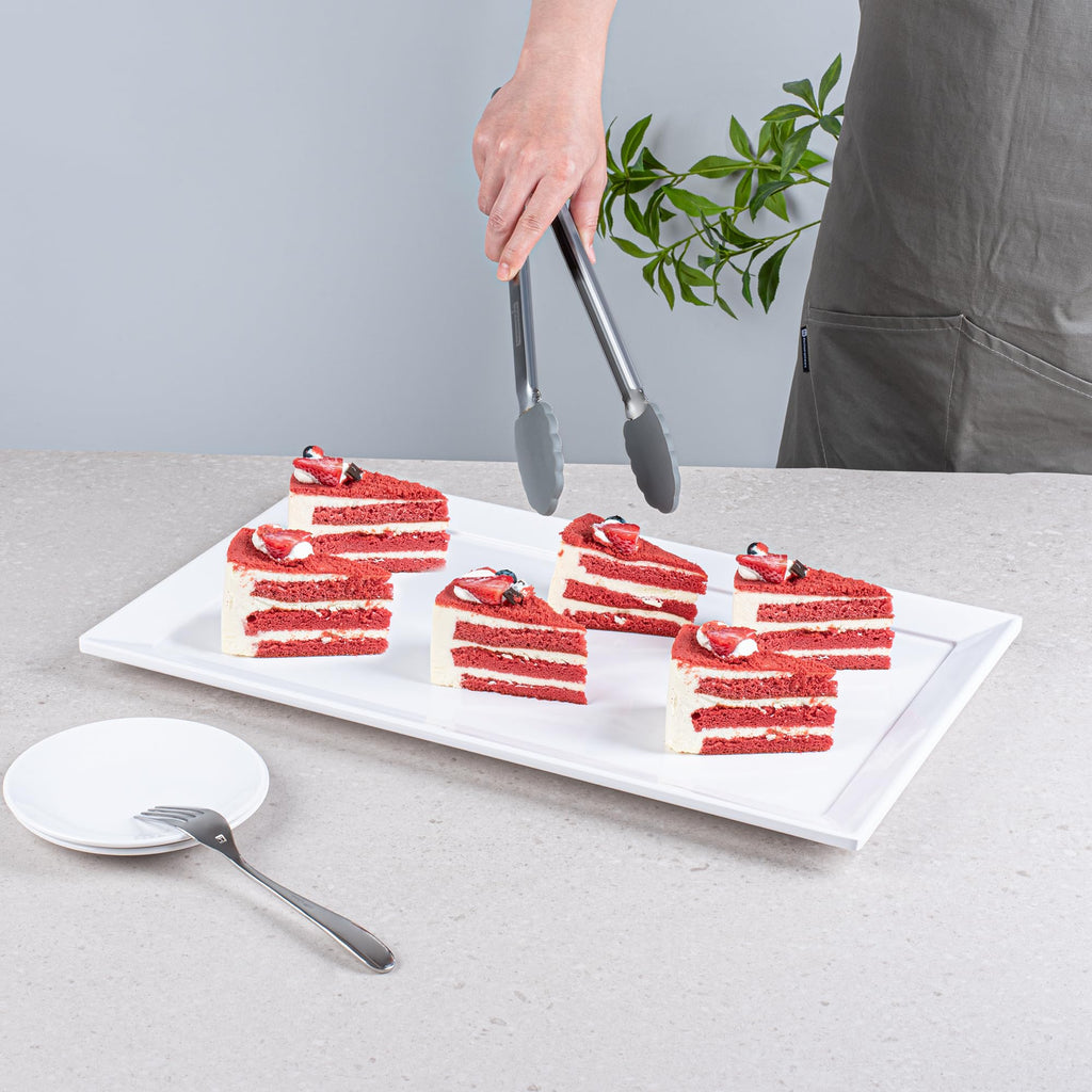Restaurantware Voga 20.9 x 12.6 Inch Serving Tray 1 Rectangle Outdoor Tray - Raised Edges Dishwasher-Safe White Melamine Platter Tray For Meals Appetizers And Snacks Shatterproof