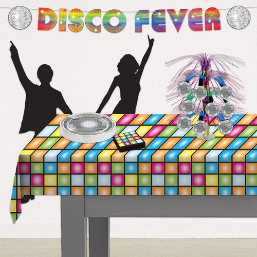 Beistle Disco Tablecovers, 54' x 108', 3 Pieces Plastic Table Cloth, Rectangular Tablecloth, Table Covers for Party, Disco Theme Party Decorations, Groovy Tablecloth