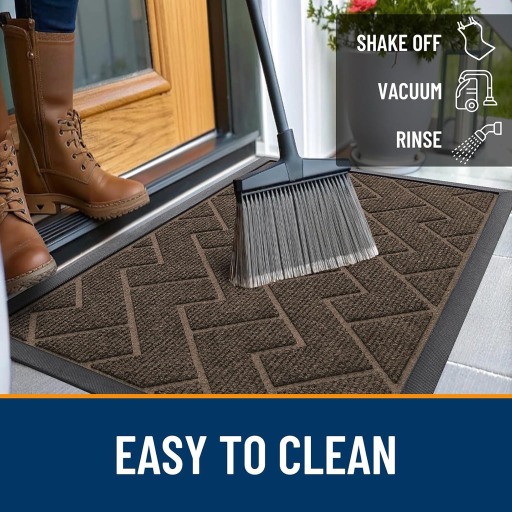OLANLY Waterproof Front Door Mat - All-Season Indoor/Outdoor Doormat | Sturdy Natural Rubber, Herringbone Brick (Brown, 59x35)