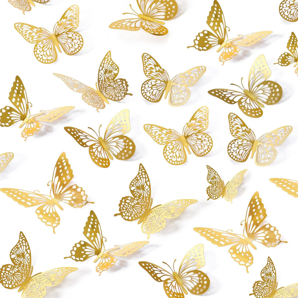 SAOROPEB 3D Butterfly Wall Decor - 48 Pcs in 4 Styles & 3 Sizes | Gold Removable Stickers for Parties