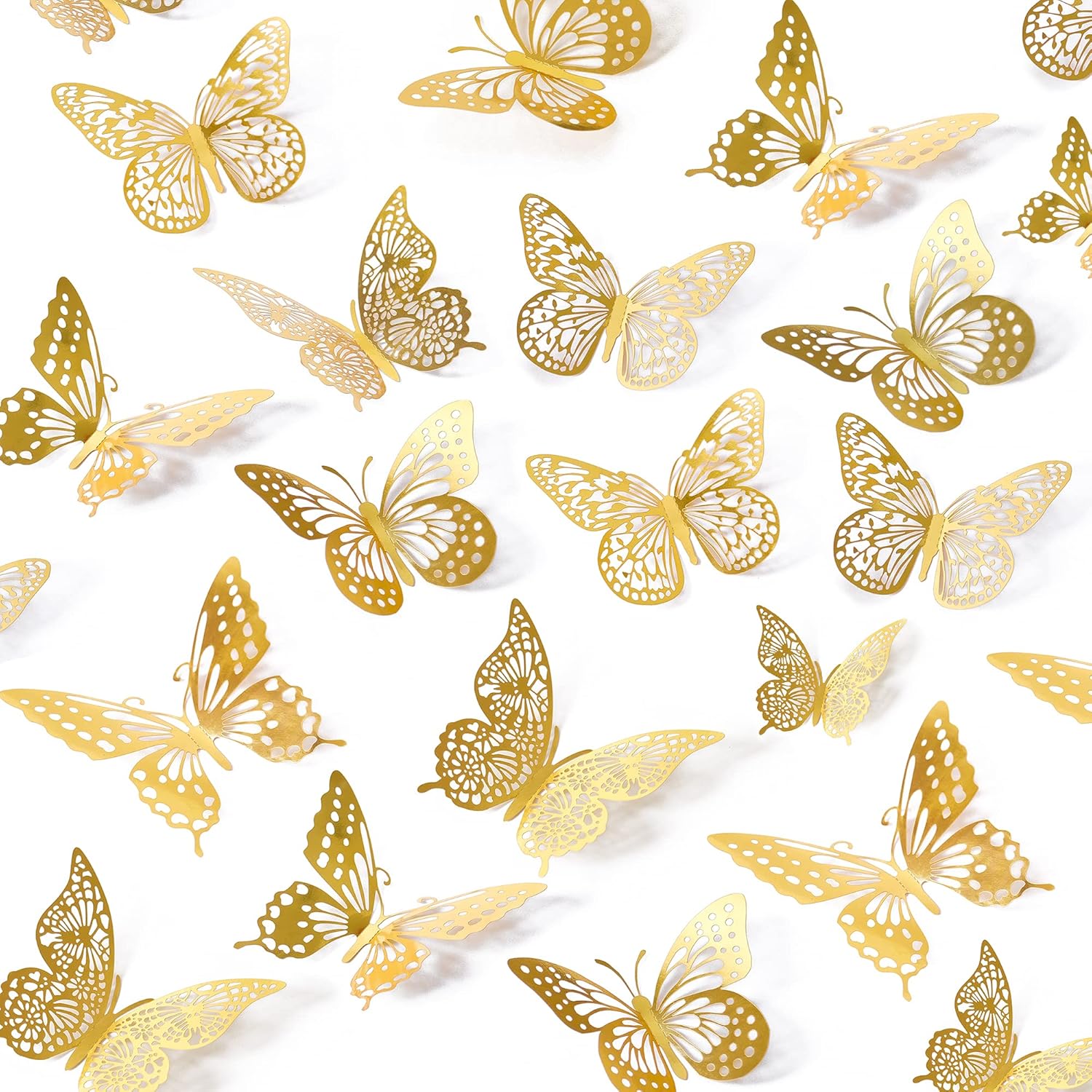 SAOROPEB 3D Butterfly Wall Decor - 48 Pcs in 4 Styles & 3 Sizes | Gold Removable Stickers for Parties