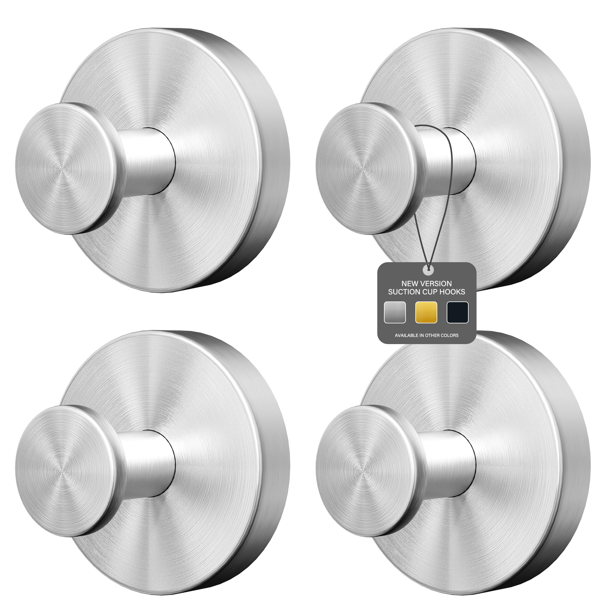 Ninth Five Suction Cup Hooks for Shower, Bathroom Wall Door Hooks for Towels, Robes, Loofahs Hanging, Removable Suction Towel Hook for Tile Glass Mirror, No Drill(4 Pack, Silver)