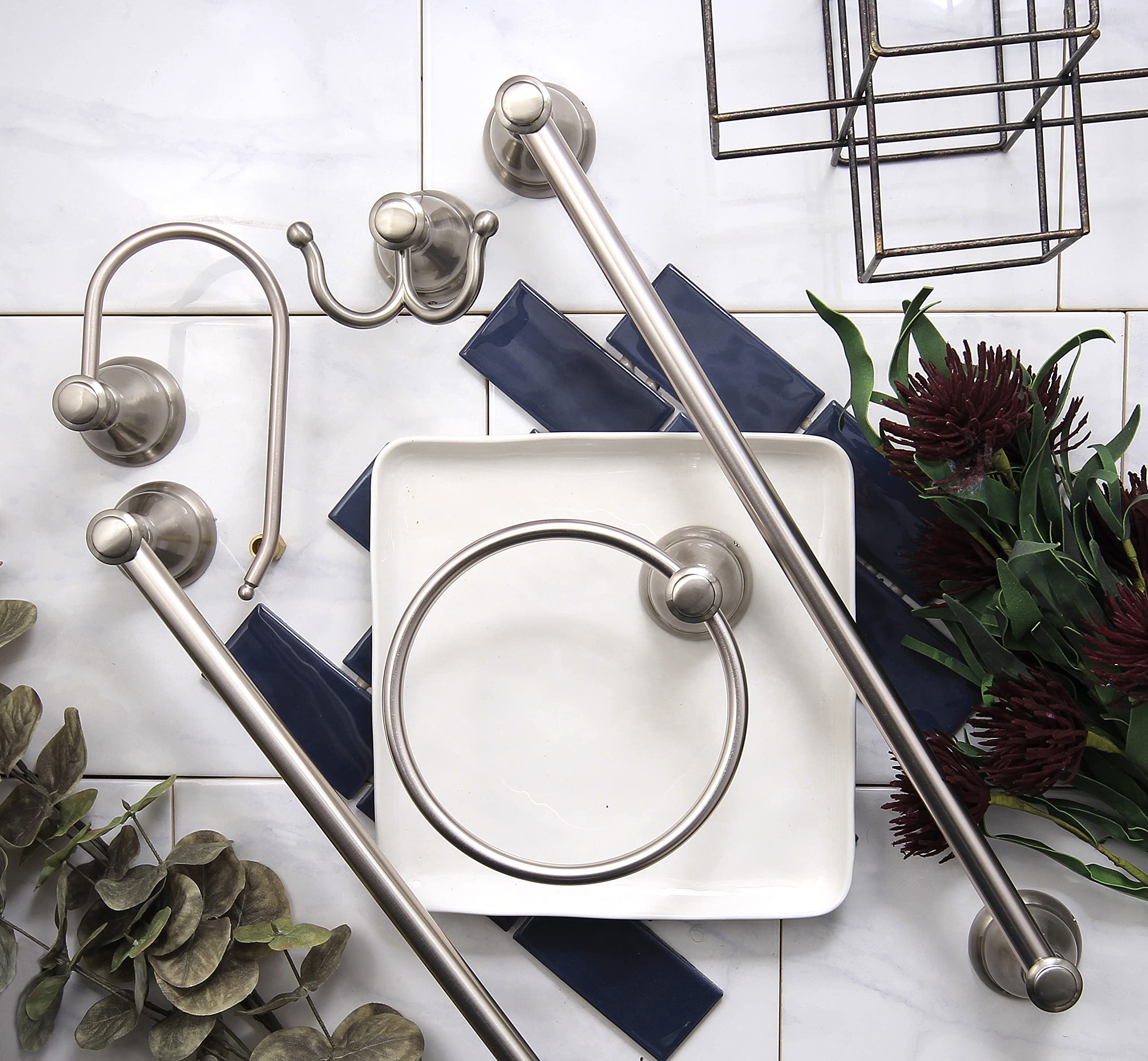 Kingston Brass BAHK5012478SN Mesa Verde 5-Piece 18-Inch and 24-Inch Towel Bars Bathroom Accessory Set in Brushed Nickel