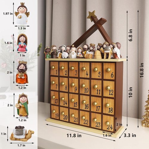 Juegoal Advent Calendar - Countdown to Christmas with 24 Figures & Drawers | Christian Gifts for All Ages