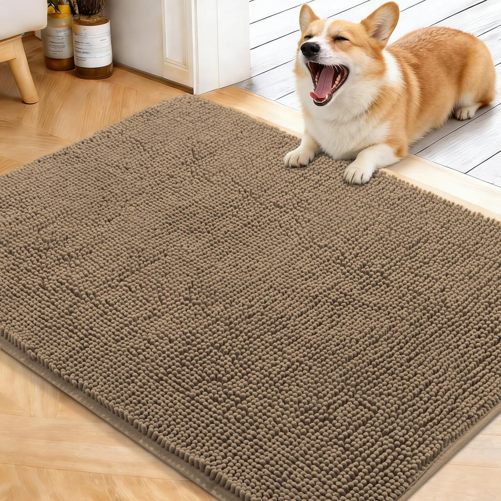 OLANLY Dog Door Mat - Absorbent Non-Slip Chenille Mat for Muddy Paws | 40x32 Tan Indoor Entryway Carpet