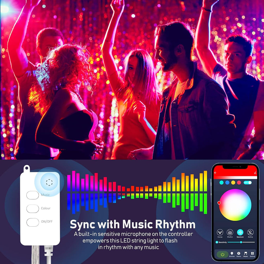 Smart Fairy String Lights - 33 Ft USB Bluetooth Twinkle Lights with Timer, Remote & Music Sync