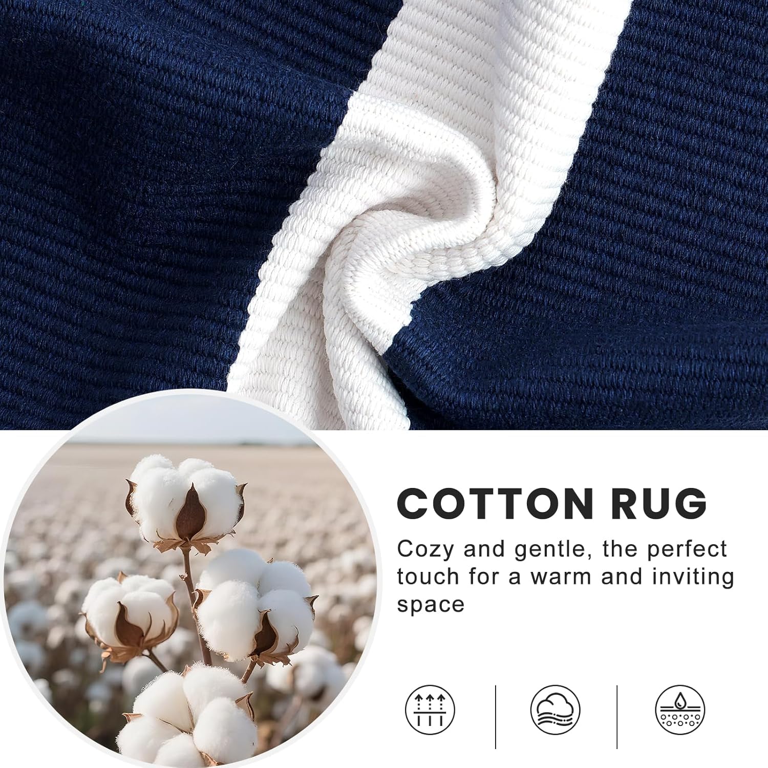 OLANLY Striped Rug - Navy & White Washable Cotton Doormat | 2'4" x 3'7" for Indoor & Outdoor Use