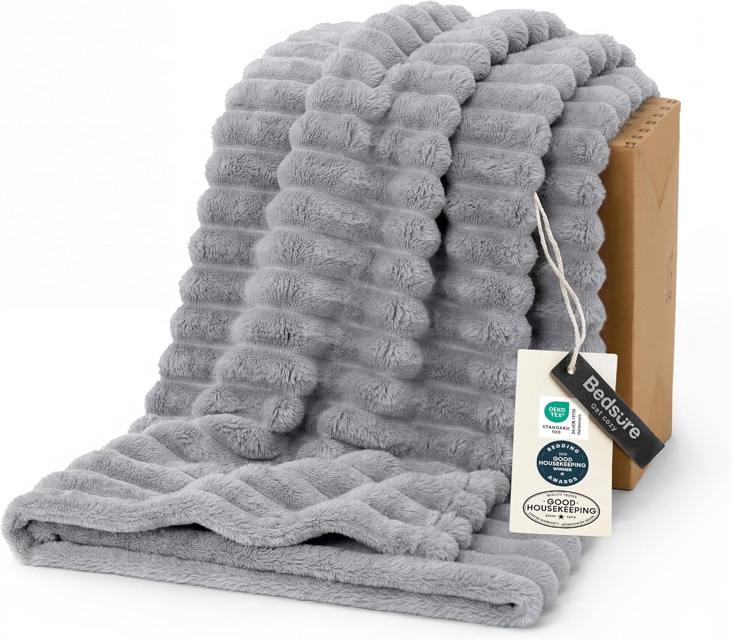 Bedsure GentleSoft Grey Throw Blanket - Cozy Fleece Blanket for Couch, Light Grey, 50x60 Inches