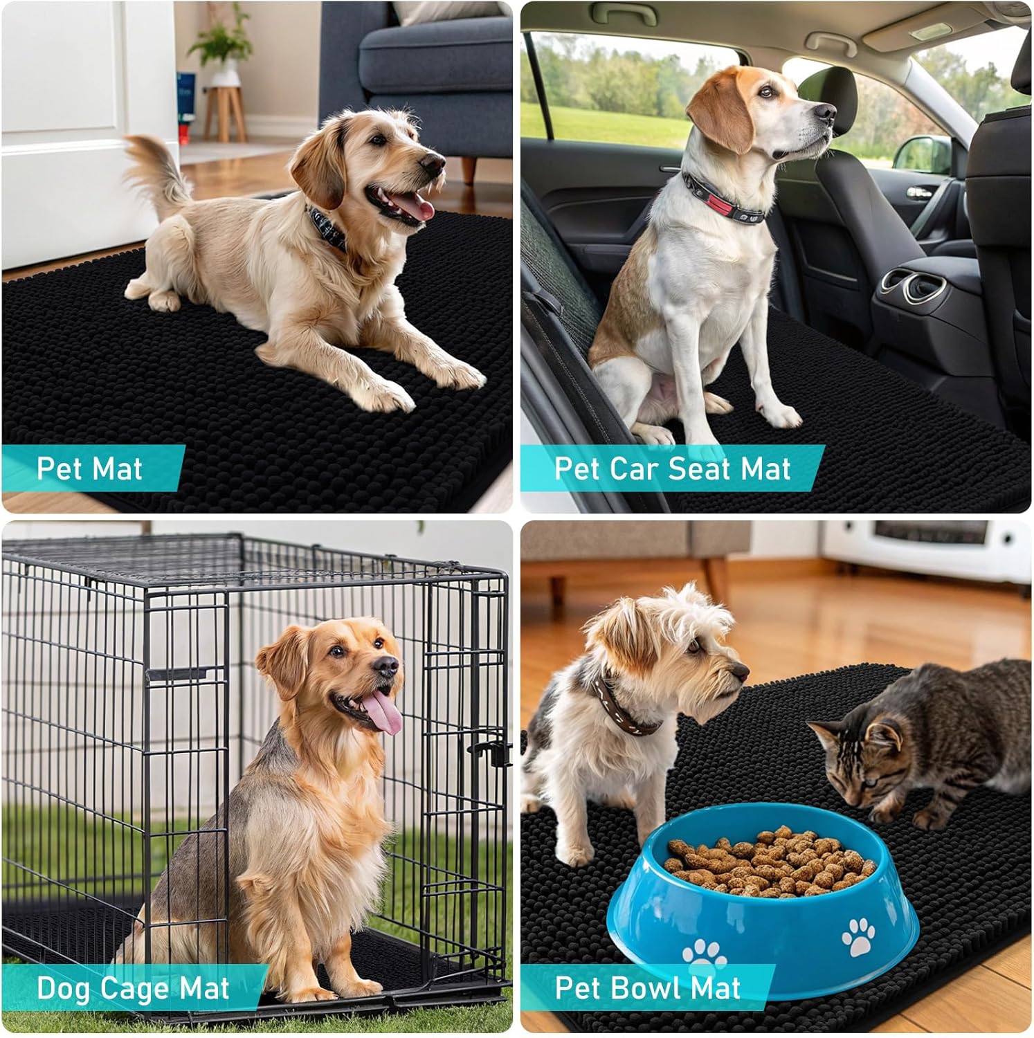 OLANLY Dog Door Mat - Absorbent Non-Slip Washable Chenille Mat for Muddy Paws | 40x32 Black