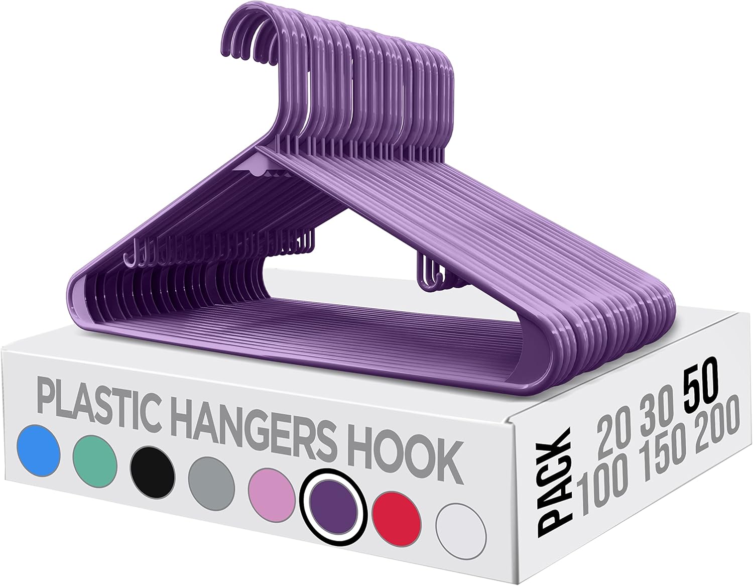 Utopia Home Plastic Hangers 50 Pack - Durable Space-Saving Clothes Hangers - Heavy Duty Purple Design