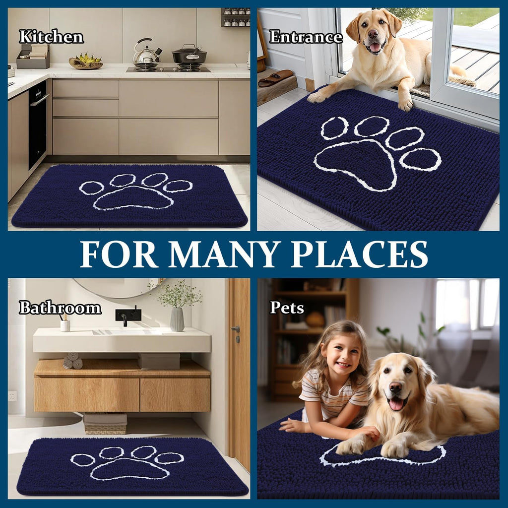 OLANLY Dog Door Mat - Absorbent Non-Slip Mud Mat for Paws | 70x24 Inches, Navy Blue, Quick Dry Chenille
