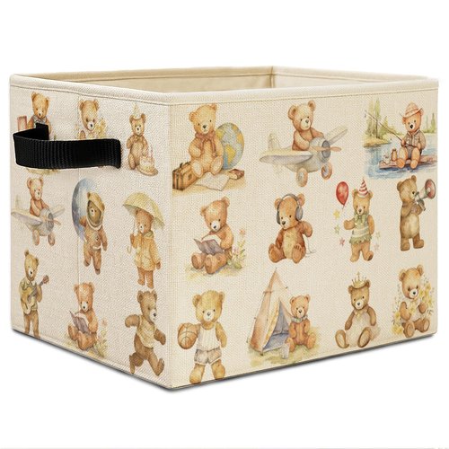 Elefeltclave Teddy Bear Sports Nursery Theme Storage Bins,Baby Bear Collapsible Storage Basket Organizer for Toddler Kids Bedroom Playroom Nursery Bathroom Clothes Toys Books, Toybox for Girls