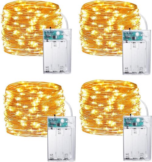Joomer LED Fairy Lights - 4 Pack 16FT Battery Operated Starry String Lights with Timer | Warm White Indoor Decor