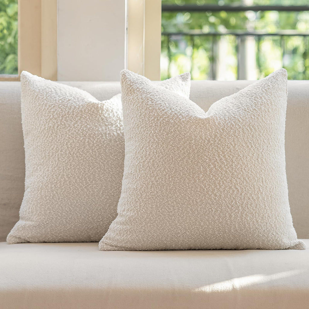 GEEORY Decorative Throw Pillow Covers 18x18 Inch Pack of 2,Textured Boucle Neutral Cushion Cases for Bed Couch Sofa, Accent Modern Farmhouse & Minimalist Home Decor (Cream) GE02-18