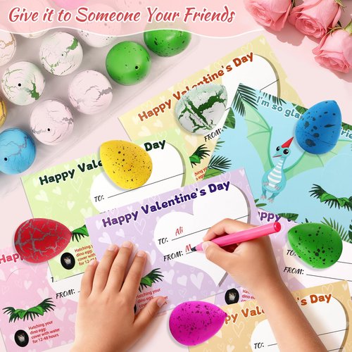 Motiloo 30 Pcs Valentines Day Gifts for Kids School with Dinosaur Egg Hatching Card Bulk - Funny Dino Egg Valentine Classroom School Exchange Cards for Boys Girls Party Favors