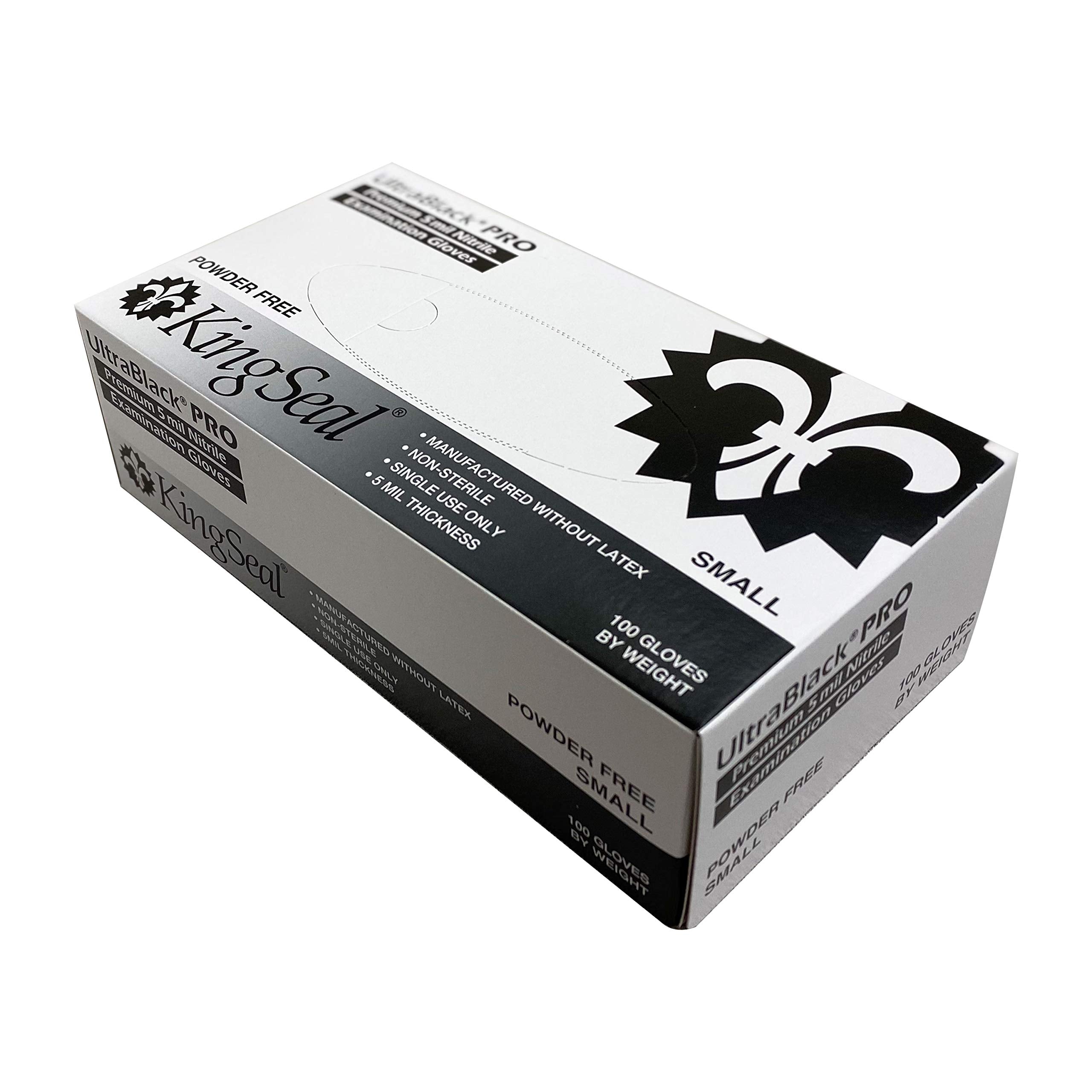 KingSeal UltraBlack-PRO LARGE Nitrile Medical Grade Exam Gloves, Latex Free, 5 MIL, Textured Fingertips - 10 Boxes of 100 Gloves by Weight (1000 Count)