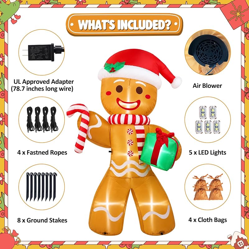 OurWarm 8FT Gingerbread Christmas Inflatable for Outdoor Yard — Variation: 8FT Gingerbread