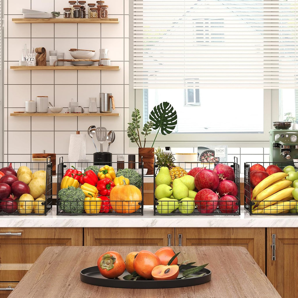 Skiennix XXL Stackable Wire Storage Baskets - Extra Large Pantry Organizer for Fruits, Vegetables & Snacks