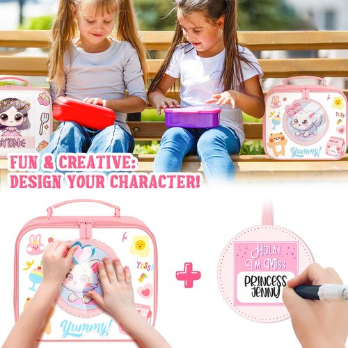 GLORIEROO Kids Lunch Box for Girls - Insulated Leakproof Waterproof Reusable Lightweight Cute Pink Lunch Bag Cooler for Girls 6+ for School Travel Back to School