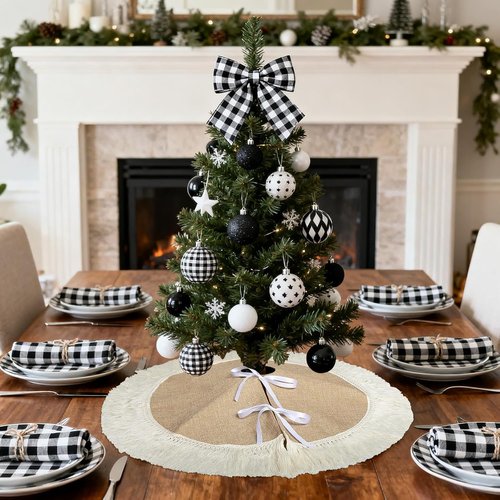 Yuboo 24" Burlap Spring Tree Skirts with Tassel, Brown Rustic Farmhouse Jute Linen Christmas Tree Skirt for Holiday Party Farmhouse Home Decor Ornaments